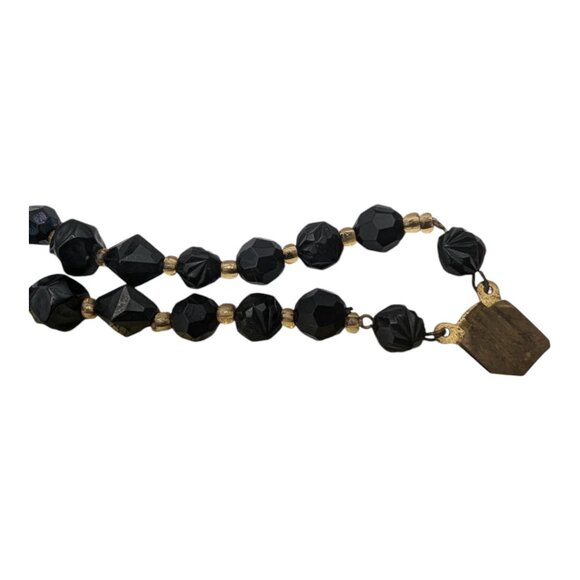 Vintage Western Germany Double-Strand Black Iridescent Bead Necklace Box Clasp - Picture 3 of 9